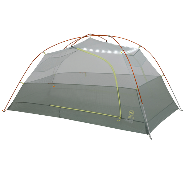 Gray Copper Spur UL3 mtnGLO® camping tent with red poles on a white background