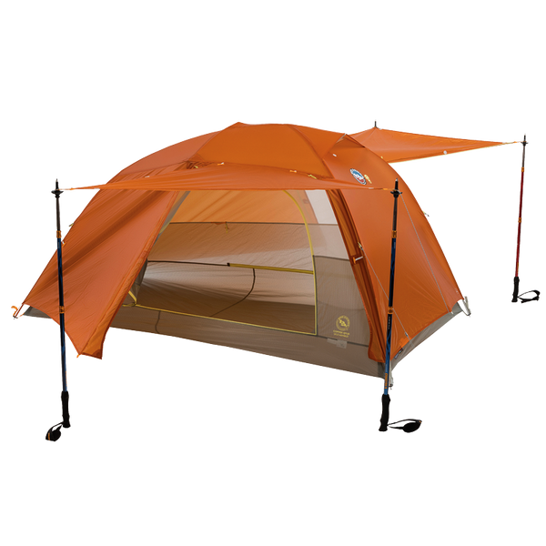 Orange Copper Spur UL3 mtnGLO® camping tent with mesh side panel on a white background