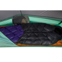 Two sleeping bags, one black and one with a purple section, are laid side by side inside the Big Agnes Canada Pitchpine VST 1.5 ultralight tent, with a backpack at the head—an inviting, durable shelter for your adventure.