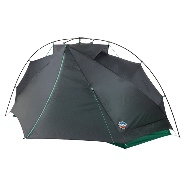 The Pitchpine VST 1.5 by Big Agnes Canada is a dome-shaped, dark gray ultralight tent with teal accents, a rainfly, external support poles, and a logo patch near the base. Made from durable Hyperbead fabric and shown on a plain white background.