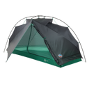The Pitchpine VST 1.5 by Big Agnes Canada is a lightweight green and gray ultralight tent with its door open, showing the interior. Mesh panels offer ventilation, while flexible poles provide support; shown here on a plain white background.
