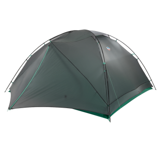 The Big Agnes Canada Sarvis VST 3 is a green, dome-shaped tent with rainfly and multiple support poles. Lightweight and compact, it’s a durable ultralight shelter for camping, shown set up against a plain white background.