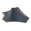 The Big Agnes String Ridge VST 1.5 is a dark gray, modern tent with angular sides and green trim, shown on a white background. This ultralight shelter boasts a tall central peak, spacious interior, and sturdy design.