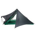 Camping tarp with green base and gray top on a white background