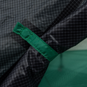 Close-up of a green strap on a black and green checkered fabric